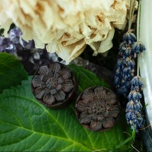 Wood Carved Sunflower Plugs
